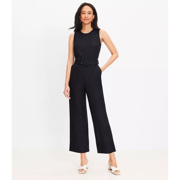 Ann Taylor LOFT Linen Blend Belted Sleeveless Jumpsuit 00 - Picture 1 of 3
